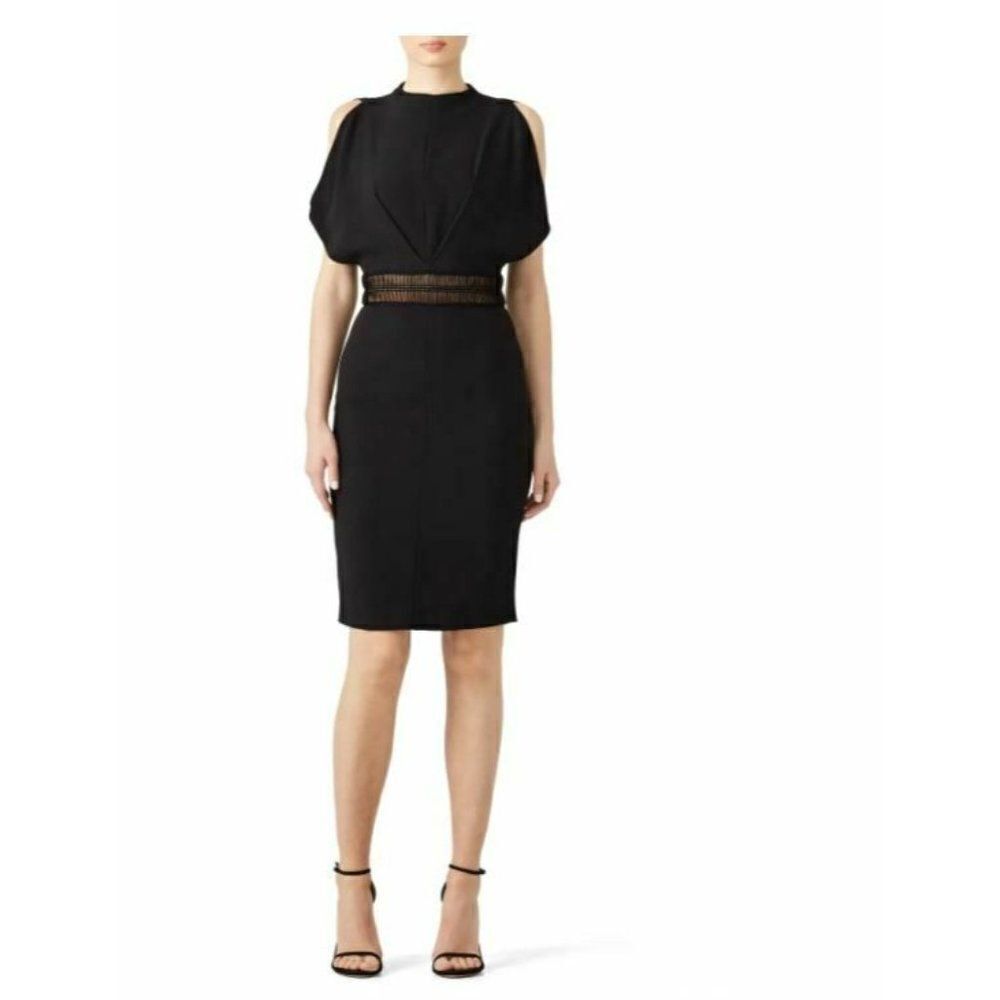 Genny Women Black Lurex Sheath Dress Embroidered US 8 IT 44 Crepe Party Cocktail